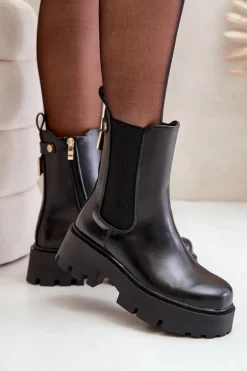 Botki Sztyblety Na Zamek Eko Skórzane Czarne Ninnet