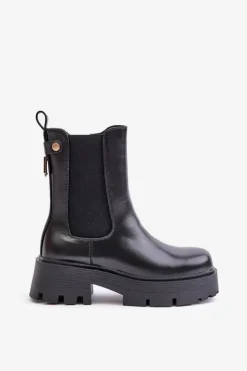 Botki Sztyblety Na Zamek Eko Skórzane Czarne Ninnet