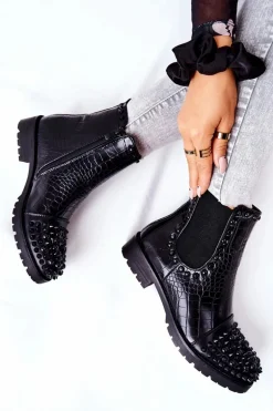 Botki Sztyblety Z Dżetami Czarne Monah