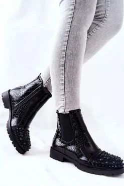 Botki Sztyblety Z Dżetami Czarne Monah