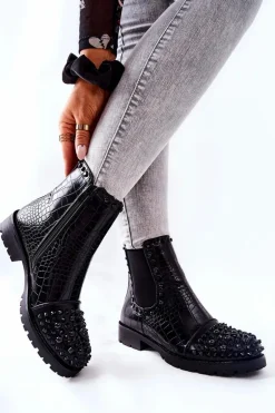 Botki Sztyblety Z Dżetami Czarne Monah