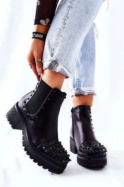 Botki Sztyblety Z Dżetami Czarne Comonis