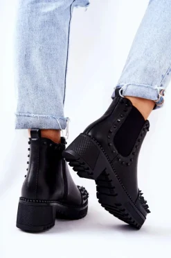 Botki Sztyblety Z Dżetami Czarne Comonis