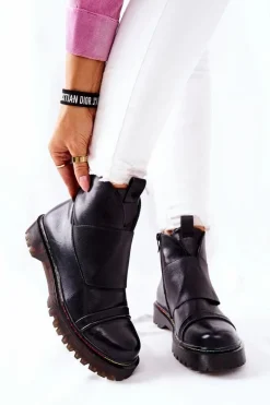 Botki Sztyblety Z Kolorowym Przeszyciem Czarne Milie