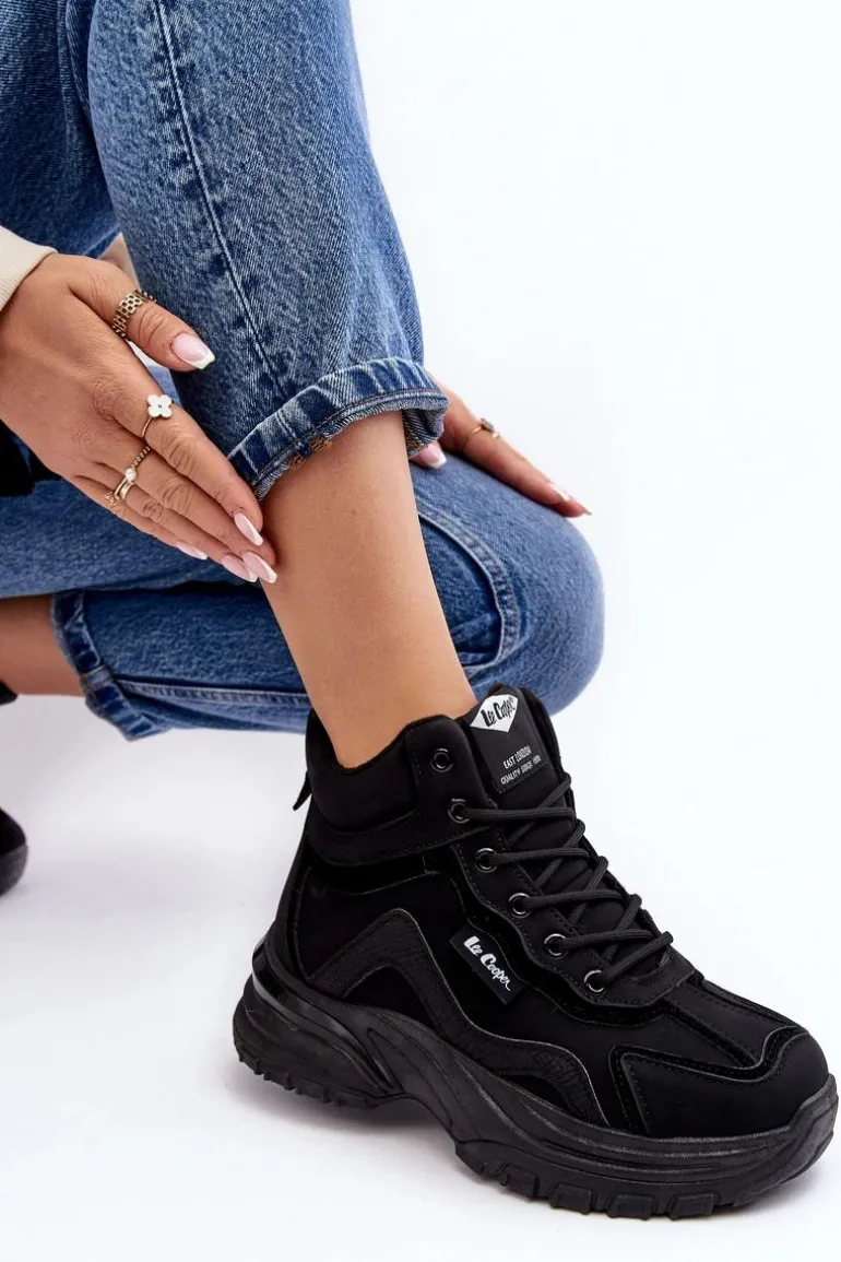 Botki Trapery Damskie Ocieplane Sznurowane Lee Cooper LCJ-23-44-1976L Czarne