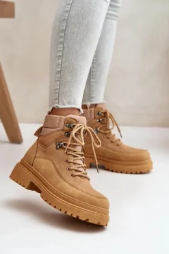 Botki Trapery Damskie Sznurowane Camel Rabaria