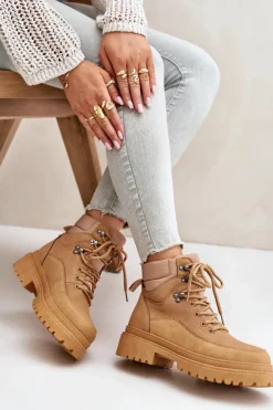 Botki Trapery Damskie Sznurowane Camel Rabaria