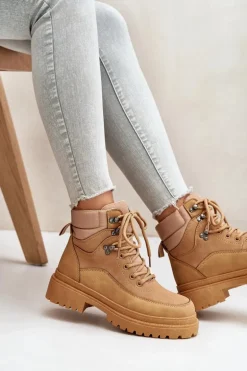 Botki Trapery Damskie Sznurowane Camel Rabaria