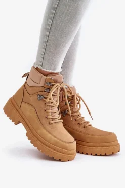 Botki Trapery Damskie Sznurowane Camel Rabaria