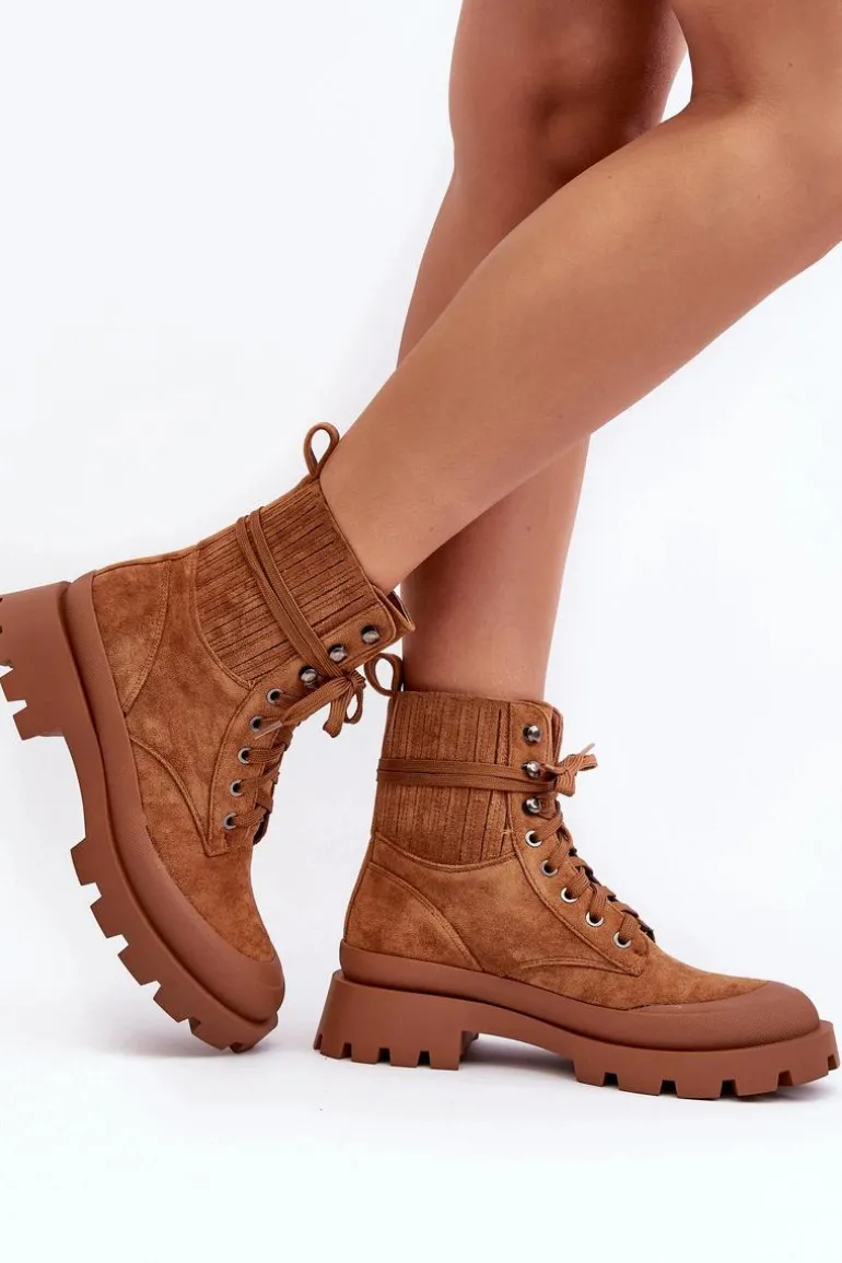 Botki Trapery Damskie Sznurowane Camel Gordts