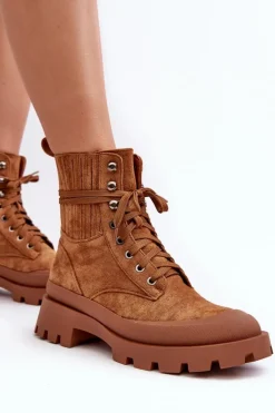 Botki Trapery Damskie Sznurowane Camel Gordts