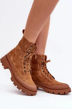 Botki Trapery Damskie Sznurowane Camel Gordts