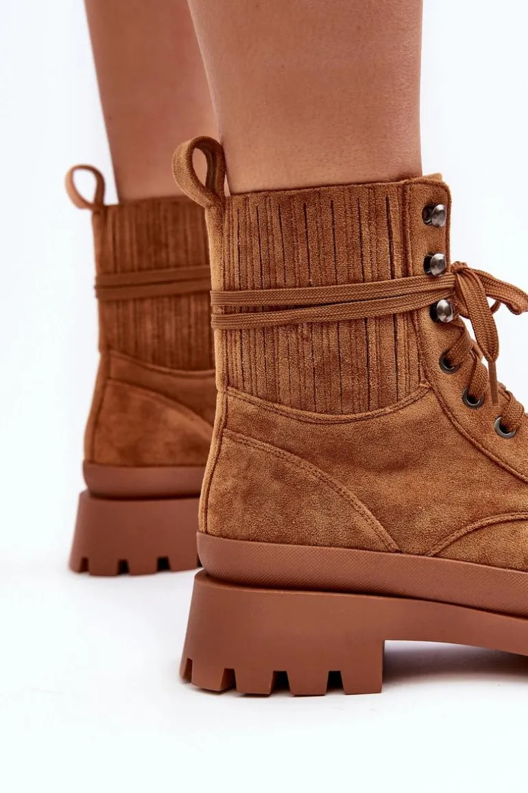 Botki Trapery Damskie Sznurowane Camel Gordts