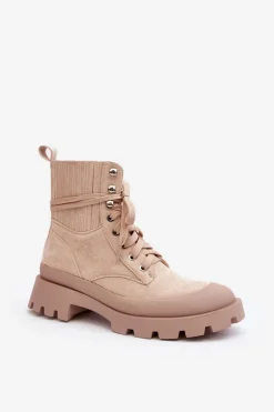 Botki Trapery Damskie Sznurowane Beżowe Gordts