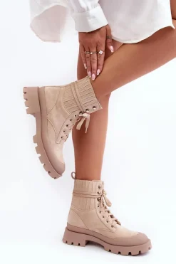 Botki Trapery Damskie Sznurowane Beżowe Gordts