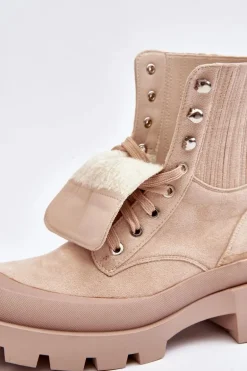 Botki Trapery Damskie Sznurowane Beżowe Gordts