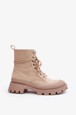 Botki Trapery Damskie Sznurowane Beżowe Gordts