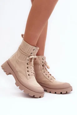 Botki Trapery Damskie Sznurowane Beżowe Gordts