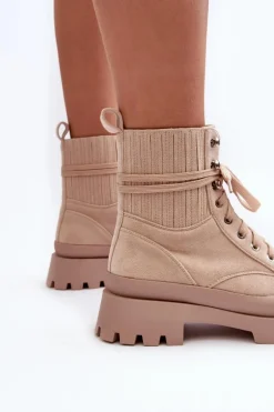 Botki Trapery Damskie Sznurowane Beżowe Gordts