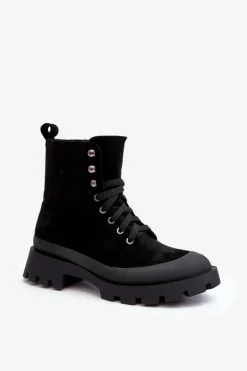 Botki Trapery Damskie Sznurowane Czarne Gordts