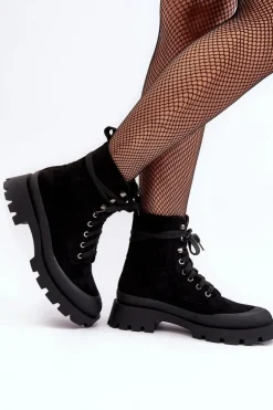 Botki Trapery Damskie Sznurowane Czarne Gordts