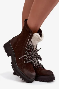 Botki Trapery Damskie Z Eko Skóry Czekoladowe Bellora