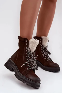 Botki Trapery Damskie Z Eko Skóry Czekoladowe Bellora