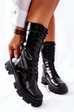 Botki Trapery Glany Lakierowane Sergio Leone TR747 Czarne