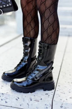 Botki Trapery Glany Lakierowane Sergio Leone TR747 Czarne