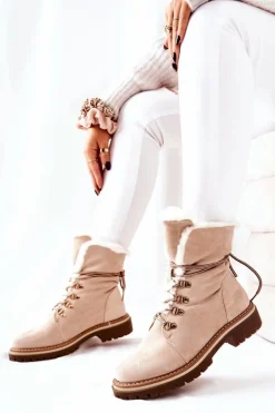 Botki Trapery Ocieplane Beżowe Nelby