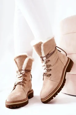 Botki Trapery Ocieplane Beżowe Nelby