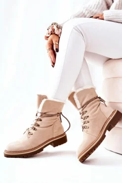 Botki Trapery Ocieplane Beżowe Nelby