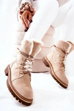 Botki Trapery Ocieplane Beżowe Nelby