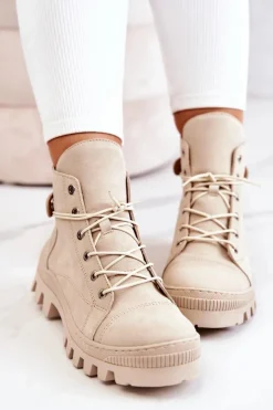 Botki Trapery Wiązane Beżowe Marsha