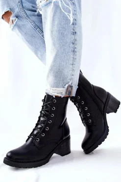 Botki Wiązane Na Słupku Ocieplane Czarne Nerynis