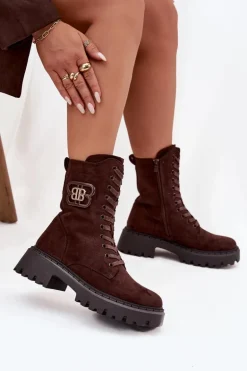 Botki Wokrery Damskie Z Ozdobnym Elementem Ocieplane Czekoladowe Kalindra