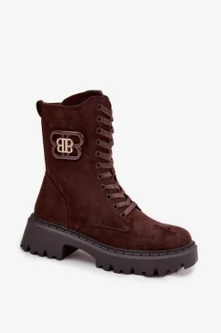 Botki Wokrery Damskie Z Ozdobnym Elementem Ocieplane Czekoladowe Kalindra