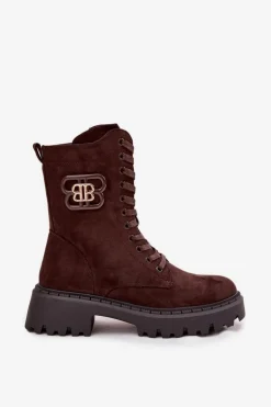 Botki Wokrery Damskie Z Ozdobnym Elementem Ocieplane Czekoladowe Kalindra