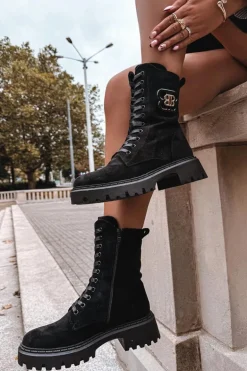 Botki Wokrery Damskie Z Ozdobnym Elementem Ocieplane Czarne Kalindra