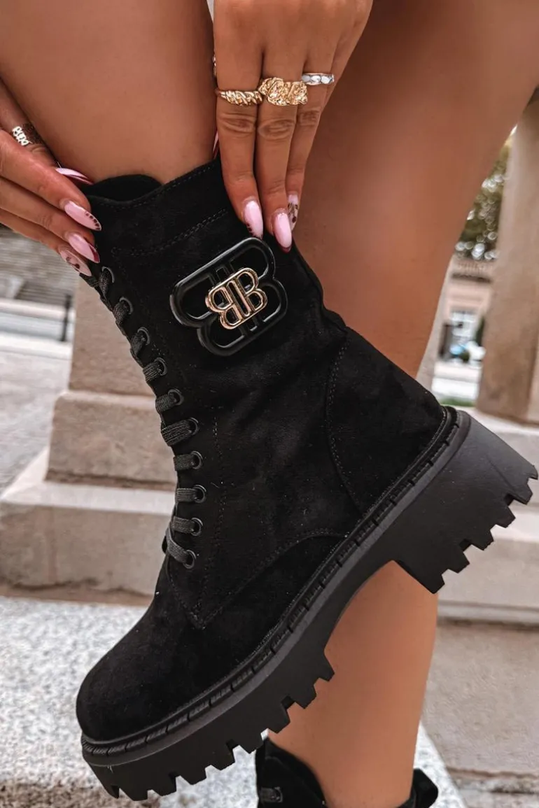 Botki Wokrery Damskie Z Ozdobnym Elementem Ocieplane Czarne Kalindra