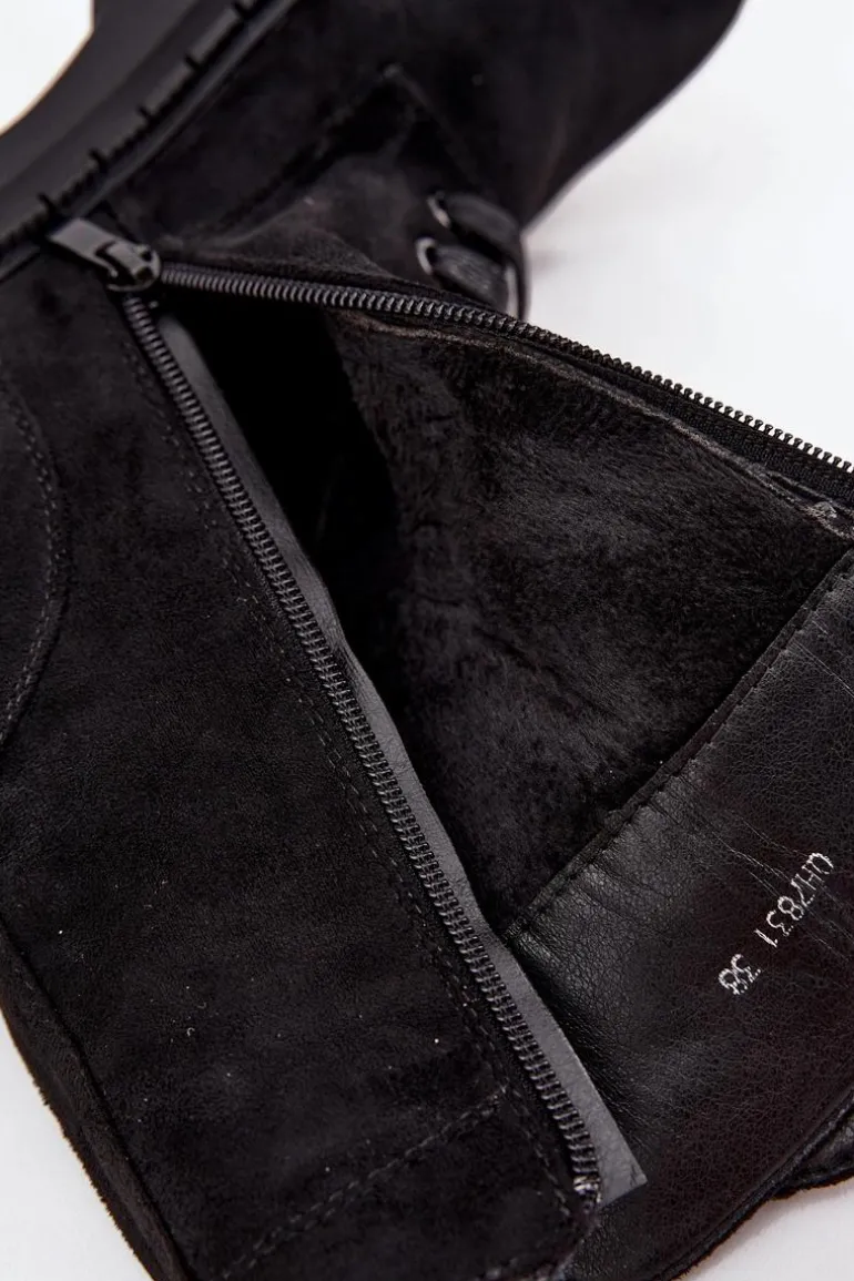 Botki Wokrery Damskie Z Ozdobnym Elementem Ocieplane Czarne Kalindra