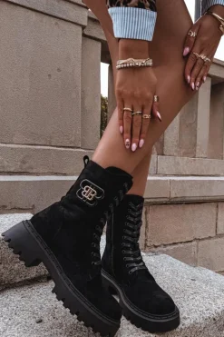 Botki Wokrery Damskie Z Ozdobnym Elementem Ocieplane Czarne Kalindra