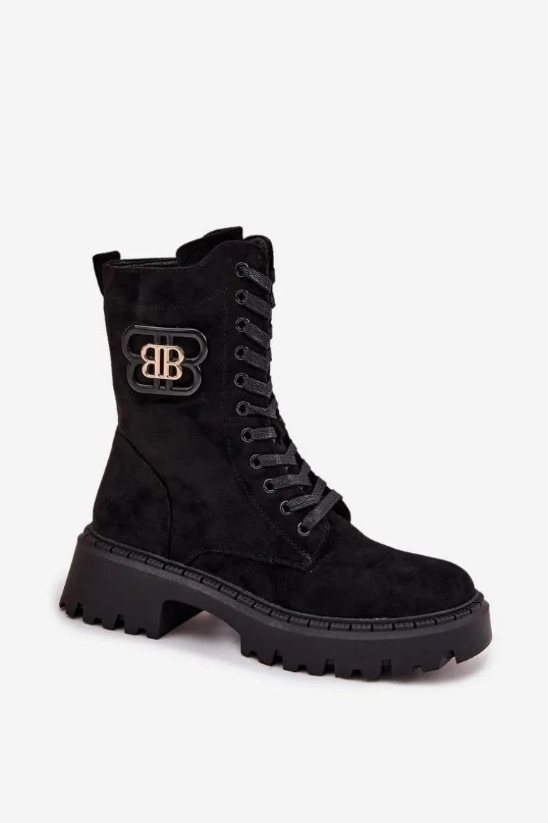 Botki Wokrery Damskie Z Ozdobnym Elementem Ocieplane Czarne Kalindra