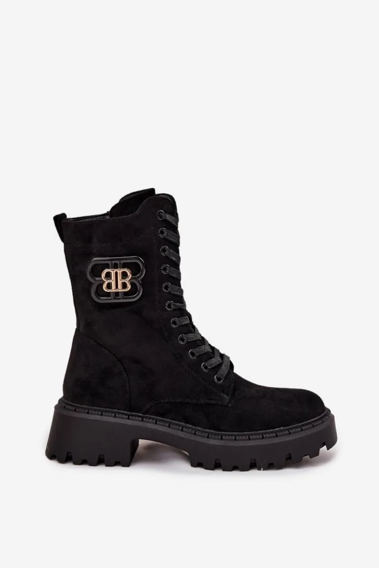 Botki Wokrery Damskie Z Ozdobnym Elementem Ocieplane Czarne Kalindra