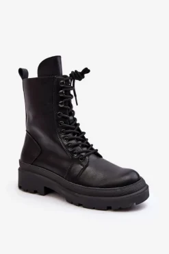 Botki Workery Damskie Ekoskóra Czarne Irande