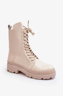 Botki Workery Damskie Ekoskóra Jasnobeżowe Irande