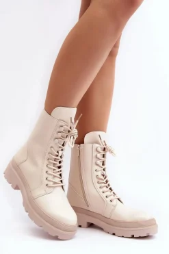 Botki Workery Damskie Ekoskóra Jasnobeżowe Irande