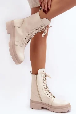 Botki Workery Damskie Ekoskóra Jasnobeżowe Irande