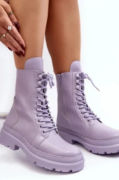 Botki Workery Damskie Ekoskóra Fioletowe Irande