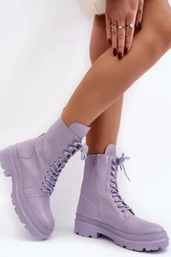 Botki Workery Damskie Ekoskóra Fioletowe Irande